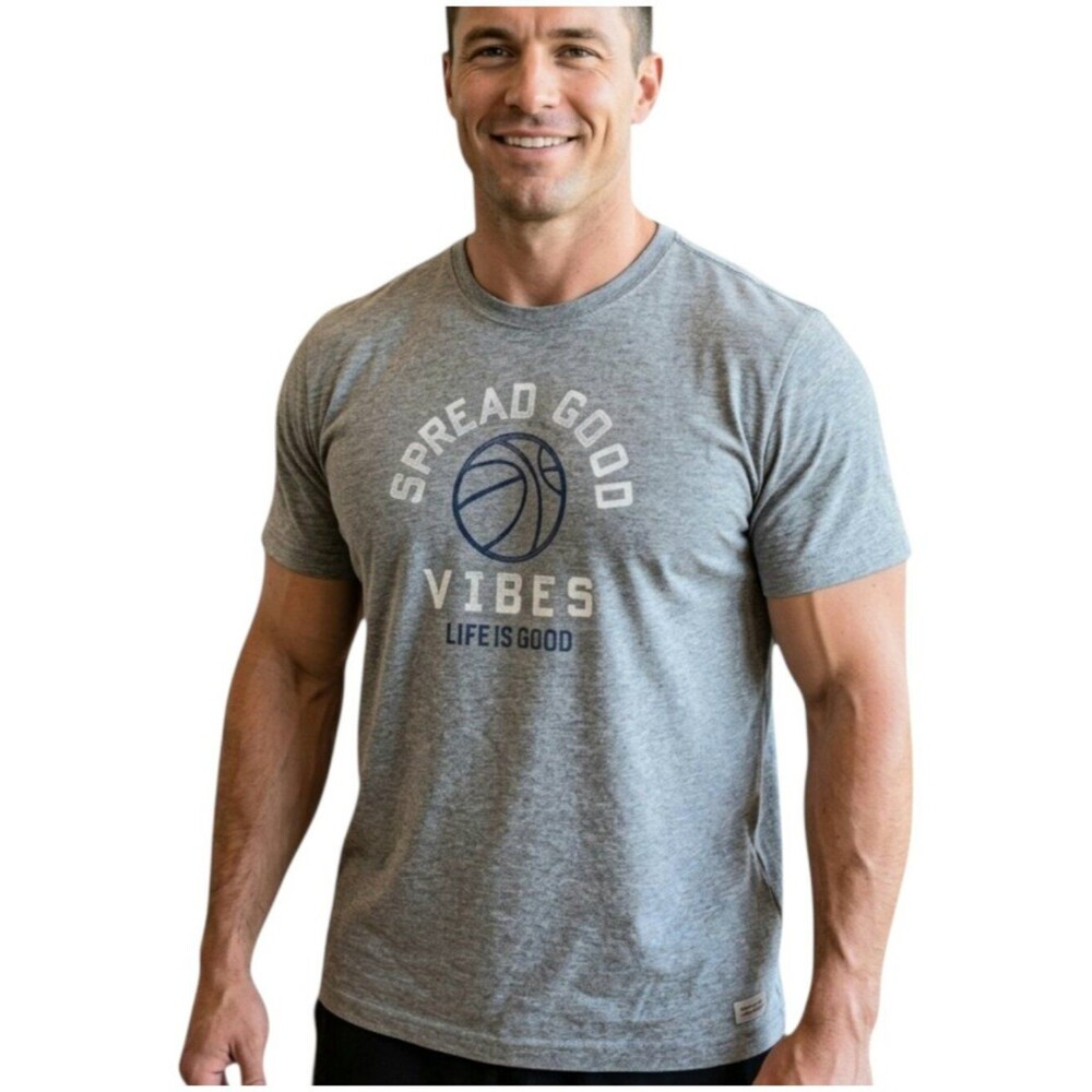 Life is Good “Spread Good Vibes” Tee Basketball Classic Fit T-Shirt Gray XXL 2XL